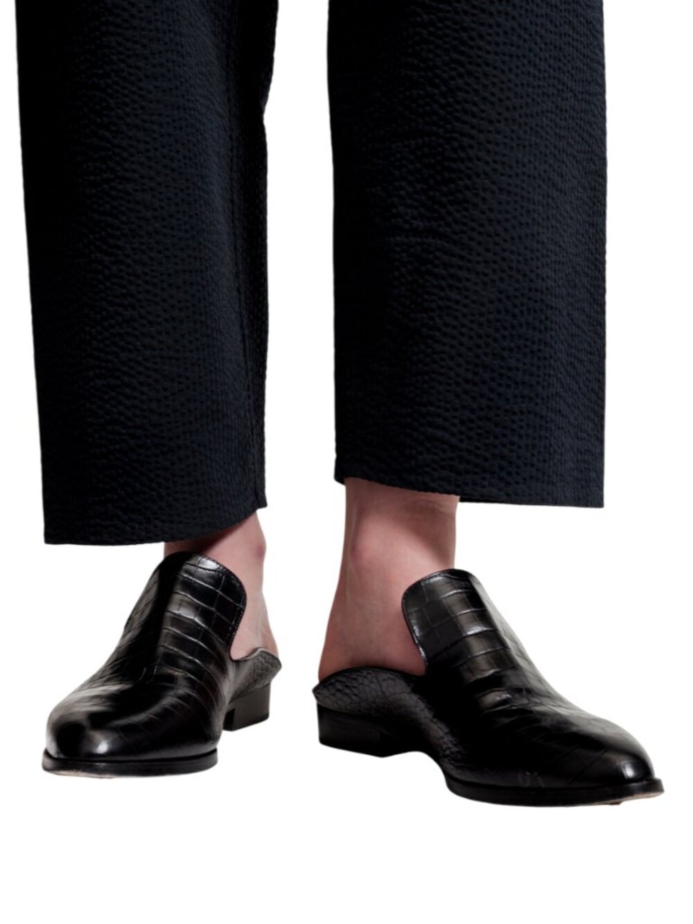 Robert Clergerie Alice Croc Embossed Leather Mules